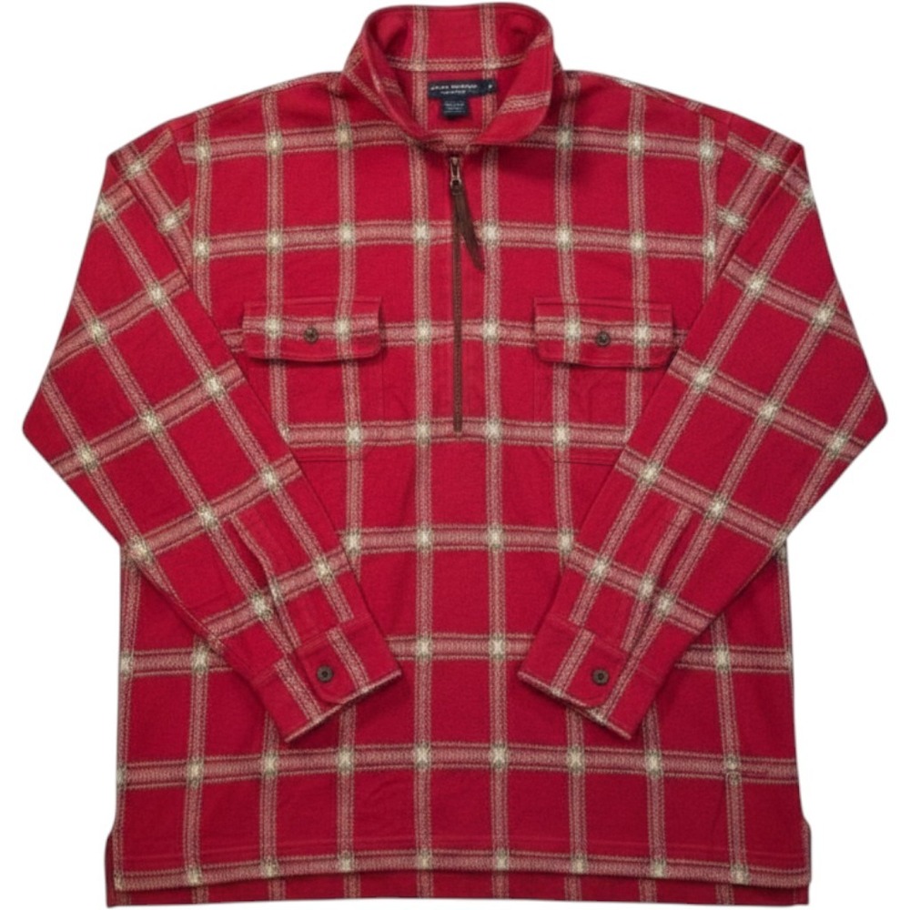 Daniel Cremieux Expedition Mens XL Red Plaid Quarter Zip Cotton Pullover Shirt